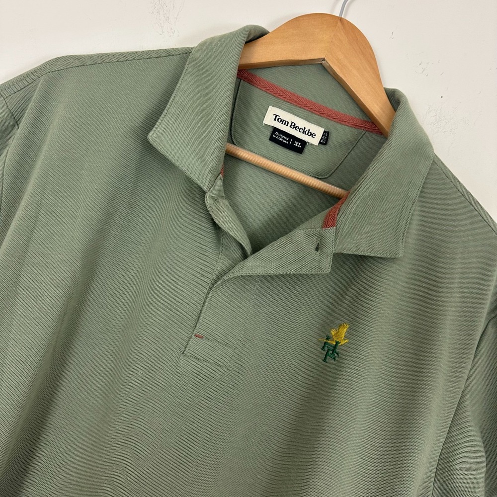 Tom Beckbe Polo Shirt Sage Green Logo Stretch Short Sleeve Pique Mens XL